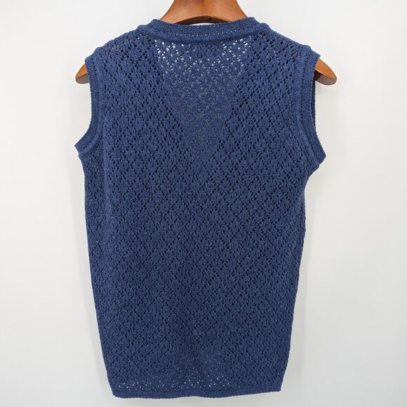 NWOT Vintage Van Heusen Sweater Vest XL USA Made Blue Open Knit 100% Cotton 90s - Picture 3 of 4